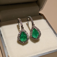 4.97&nbsp;Ct.Tw.Total Carat Weight Emerald and Natural Diamond Drops Earrings, 18K White Gold Life Style
