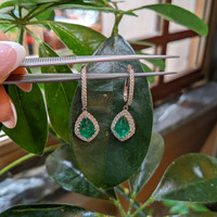 4.97&nbsp;Ct.Tw.Total Carat Weight Emerald and Natural Diamond Drops Earrings, 18K White Gold Life Style