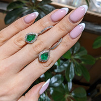 4.97 Ct.Tw.Total Carat Weight Emerald and Natural Diamond Drops Earrings, 18K White Gold Life Style