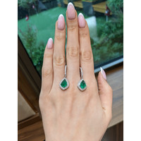 4.97 Ct.Tw.Total Carat Weight Emerald and Natural Diamond Drops Earrings, 18K White Gold Life Style