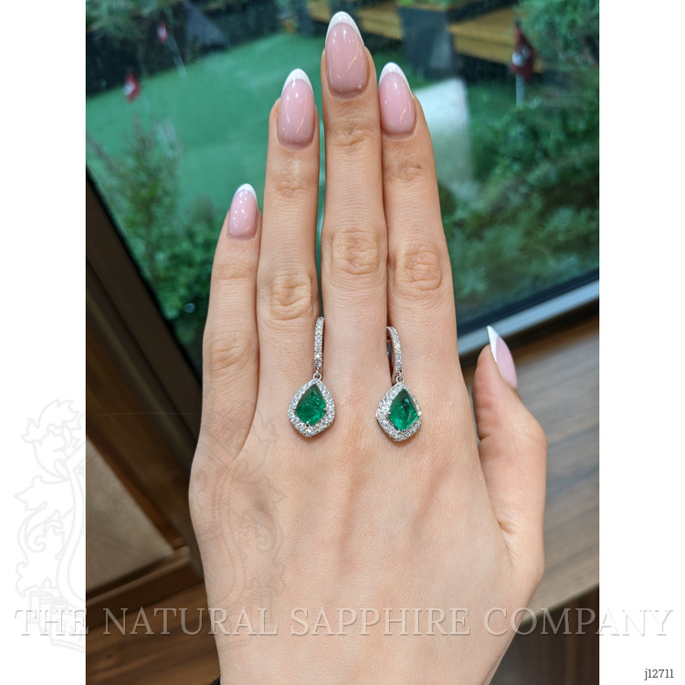 4.97 Ct.Tw. Emerald and Natural Diamond Drops Earrings, 18K White Gold