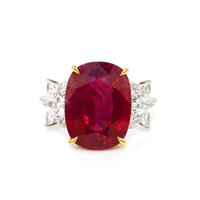 10.46 Ct. Ruby and Natural Diamond Accent Stones Ring, 18K White & Yellow Video