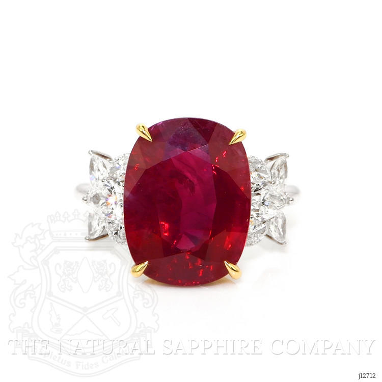 10.46 Ct. Ruby and Natural Diamond Accent Stones Ring, 18K White & Yellow