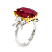 10.46 Ct. Ruby and Natural Diamond Accent Stones Ring, 18K White & Yellow Image