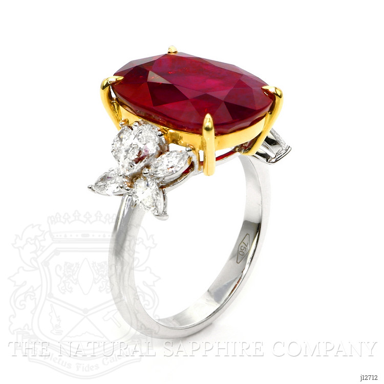 10.46 Ct. Ruby and Natural Diamond Accent Stones Ring, 18K White & Yellow