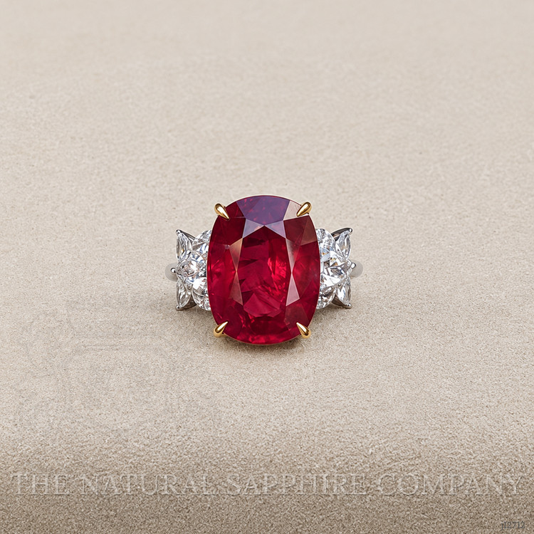 10.46 Ct. Ruby and Natural Diamond Accent Stones Ring, 18K White & Yellow
