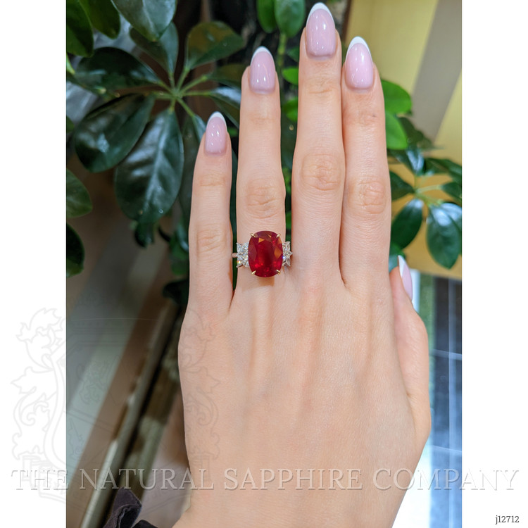 10.46 Ct. Ruby and Natural Diamond Accent Stones Ring, 18K White & Yellow