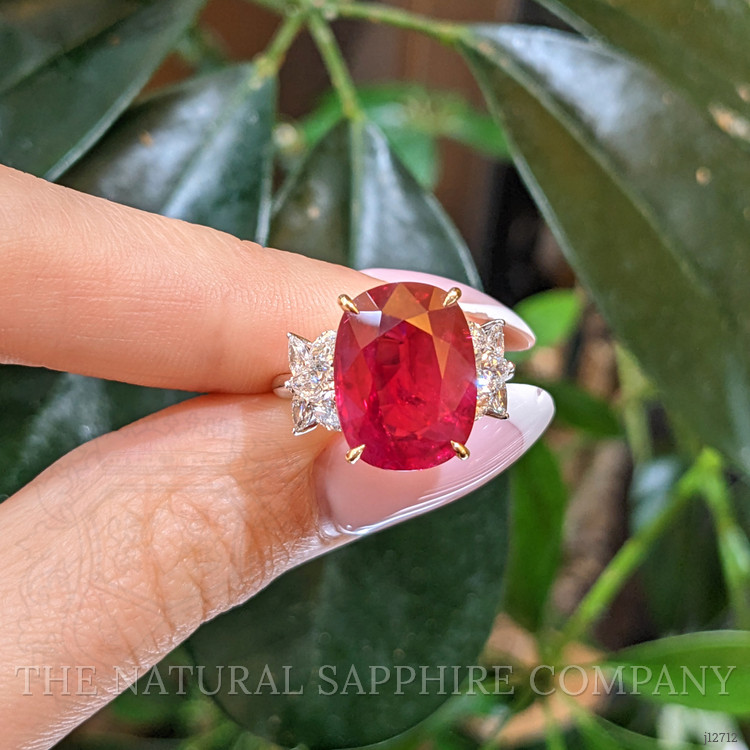 10.46 Ct. Ruby and Natural Diamond Accent Stones Ring, 18K White & Yellow