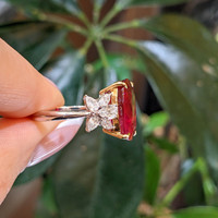 10.46 Ct. Ruby and Natural Diamond Accent Stones Ring, 18K White & Yellow Life Style