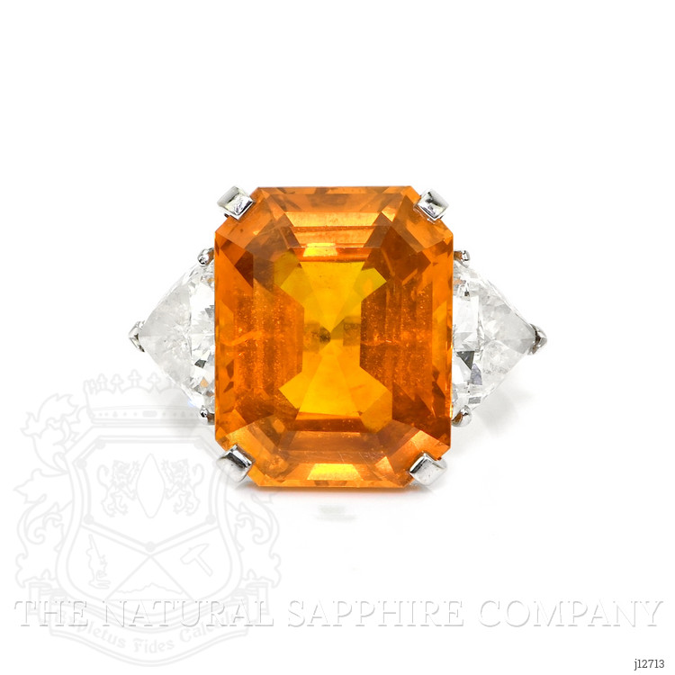18.70 Ct. Orange Sapphire and Natural Diamond Three Stone Ring, 18K White Gold