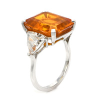 18.70 Ct. Orange Sapphire and Natural Diamond Three Stone Ring, 18K White Gold Image