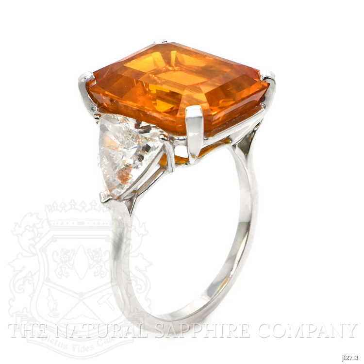 18.70 Ct. Orange Sapphire and Natural Diamond Three Stone Ring, 18K White Gold