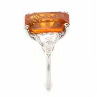 18.70 Ct. Orange Sapphire and Natural Diamond Three Stone Ring, 18K White Gold Image