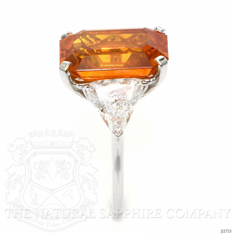 18.70 Ct. Orange Sapphire and Natural Diamond Three Stone Ring, 18K White Gold