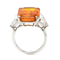 18.70 Ct. Orange Sapphire and Natural Diamond Three Stone Ring, 18K White Gold Image