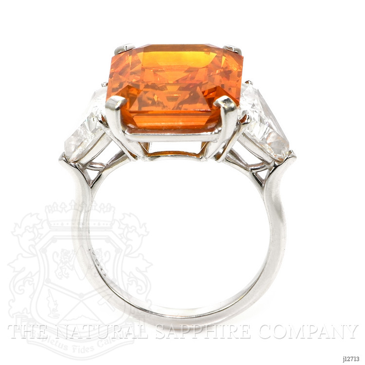 18.70 Ct. Orange Sapphire and Natural Diamond Three Stone Ring, 18K White Gold