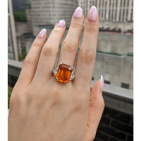 18.70 Ct. Orange Sapphire and Natural Diamond Three Stone Ring, 18K White Gold Life Style