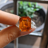 18.70 Ct. Orange Sapphire and Natural Diamond Three Stone Ring, 18K White Gold Life Style