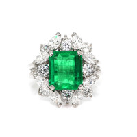 3.74 Ct. Emerald and Natural Diamond Pave Ring, Platinum 950 Video
