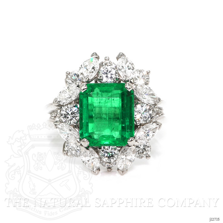 3.74 Ct. Emerald and Natural Diamond Pave Ring, Platinum 950