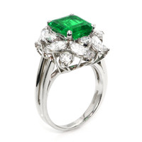 3.74 Ct. Emerald and Natural Diamond Pave Ring, Platinum 950 Image