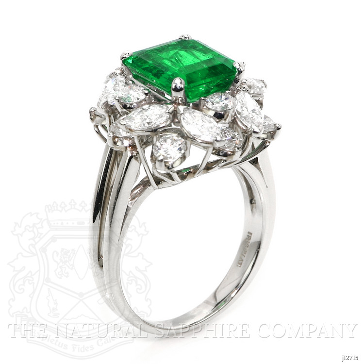 3.74 Ct. Emerald and Natural Diamond Pave Ring, Platinum 950