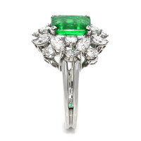 3.74 Ct. Emerald and Natural Diamond Pave Ring, Platinum 950 Image