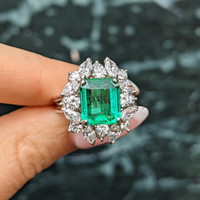 3.74 Ct. Emerald and Natural Diamond Pave Ring, Platinum 950 Life Style