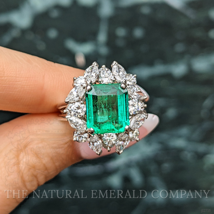 3.74 Ct. Emerald and Natural Diamond Pave Ring, Platinum 950