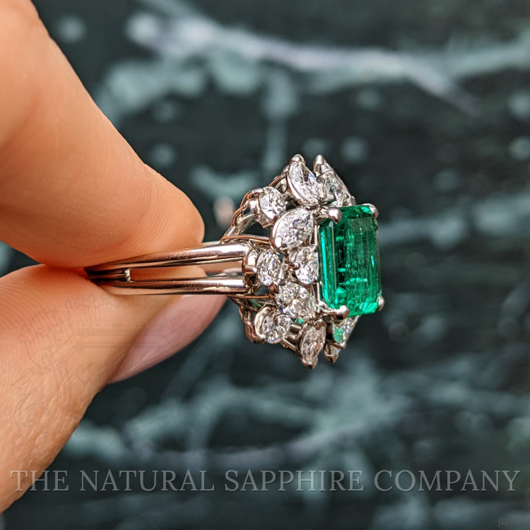 3.74 Ct. Emerald and Natural Diamond Pave Ring, Platinum 950