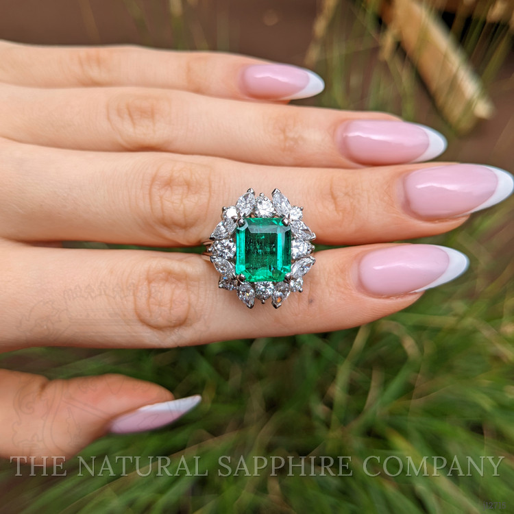 3.74 Ct. Emerald and Natural Diamond Pave Ring, Platinum 950