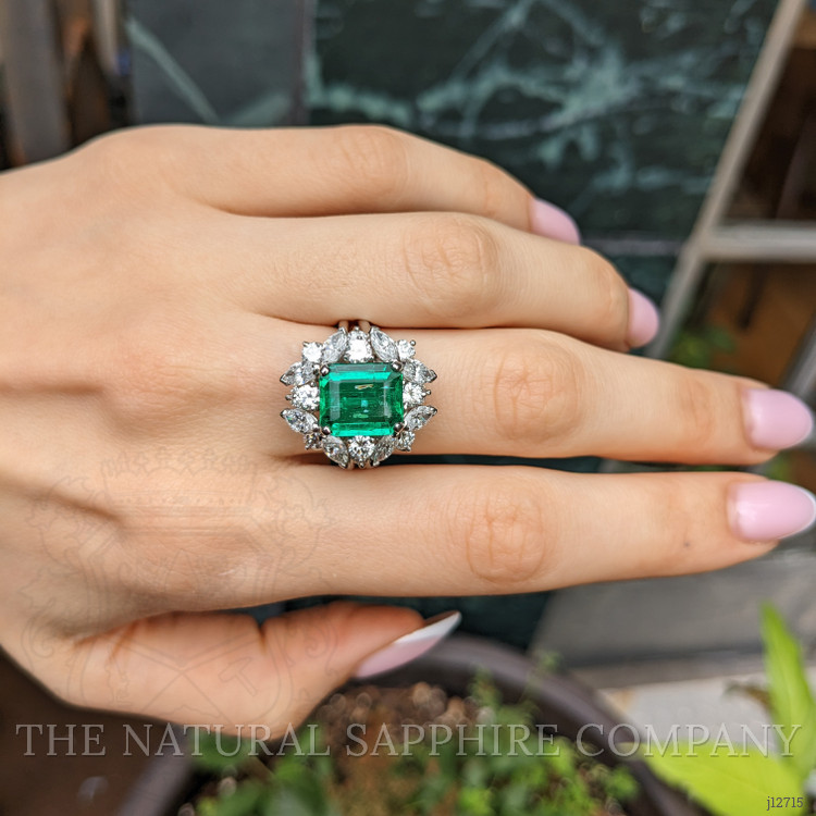 3.74 Ct. Emerald and Natural Diamond Pave Ring, Platinum 950