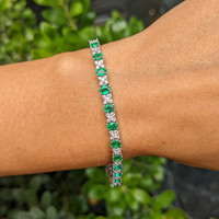 4.00 Ct.Tw.Total Carat Weight Emerald and Natural Diamond Tennis/Line Bracelet, Platinum 600 Life Style