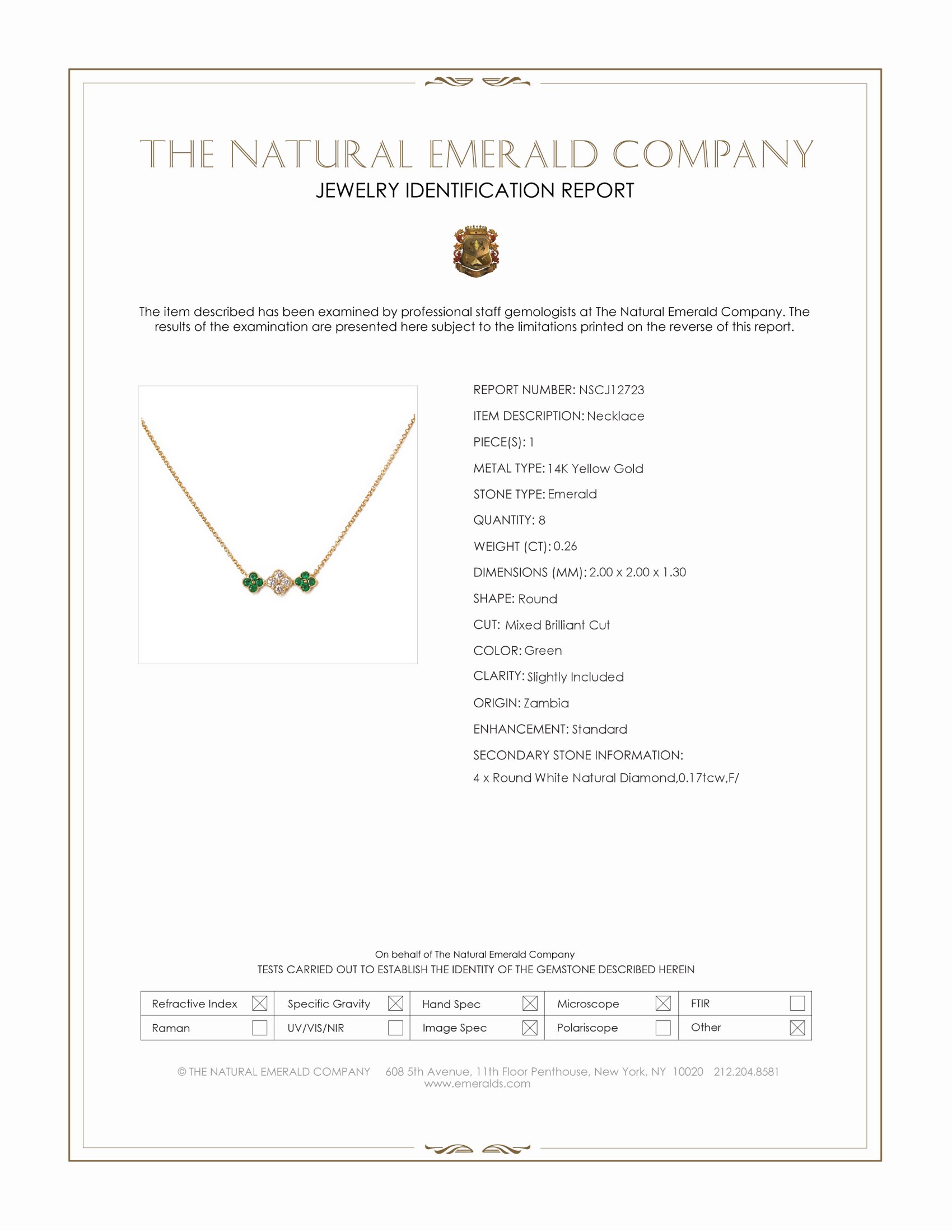 0.26 Ct. Emerald and Natural Diamond Bead Necklace, 14K Yellow Gold