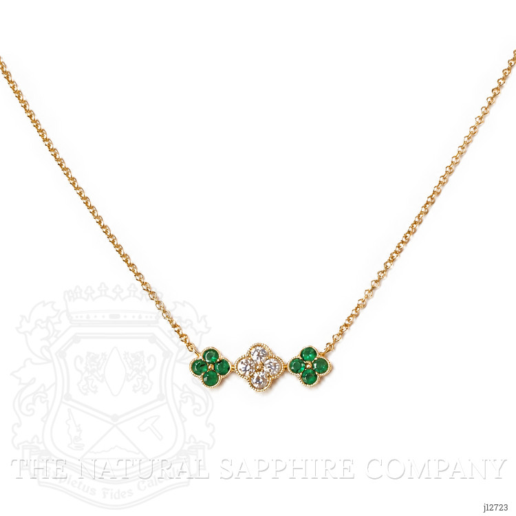 0.26 Ct. Emerald and Natural Diamond Bead Necklace, 14K Yellow Gold