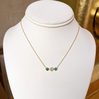 0.26 Ct. Emerald and Natural Diamond Bead Necklace, 14K Yellow Gold Image