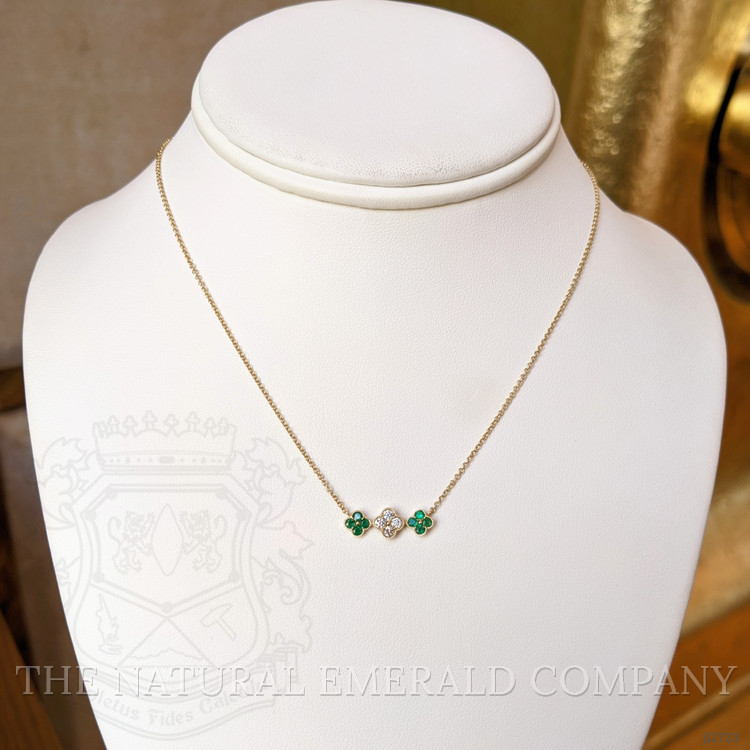 0.26 Ct. Emerald and Natural Diamond Bead Necklace, 14K Yellow Gold