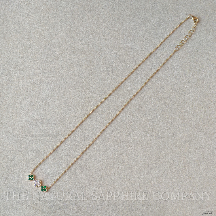 0.26 Ct. Emerald and Natural Diamond Bead Necklace, 14K Yellow Gold