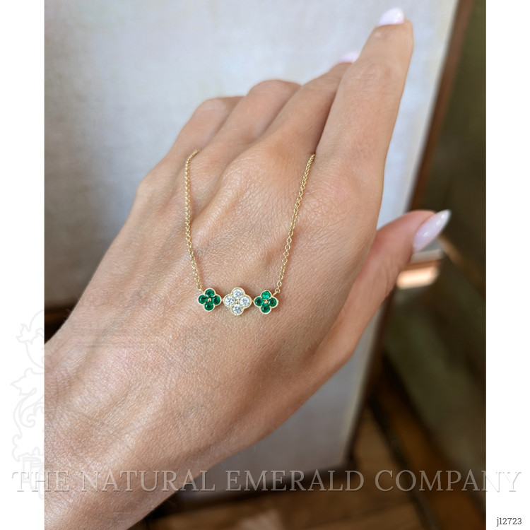 0.26 Ct. Emerald and Natural Diamond Bead Necklace, 14K Yellow Gold
