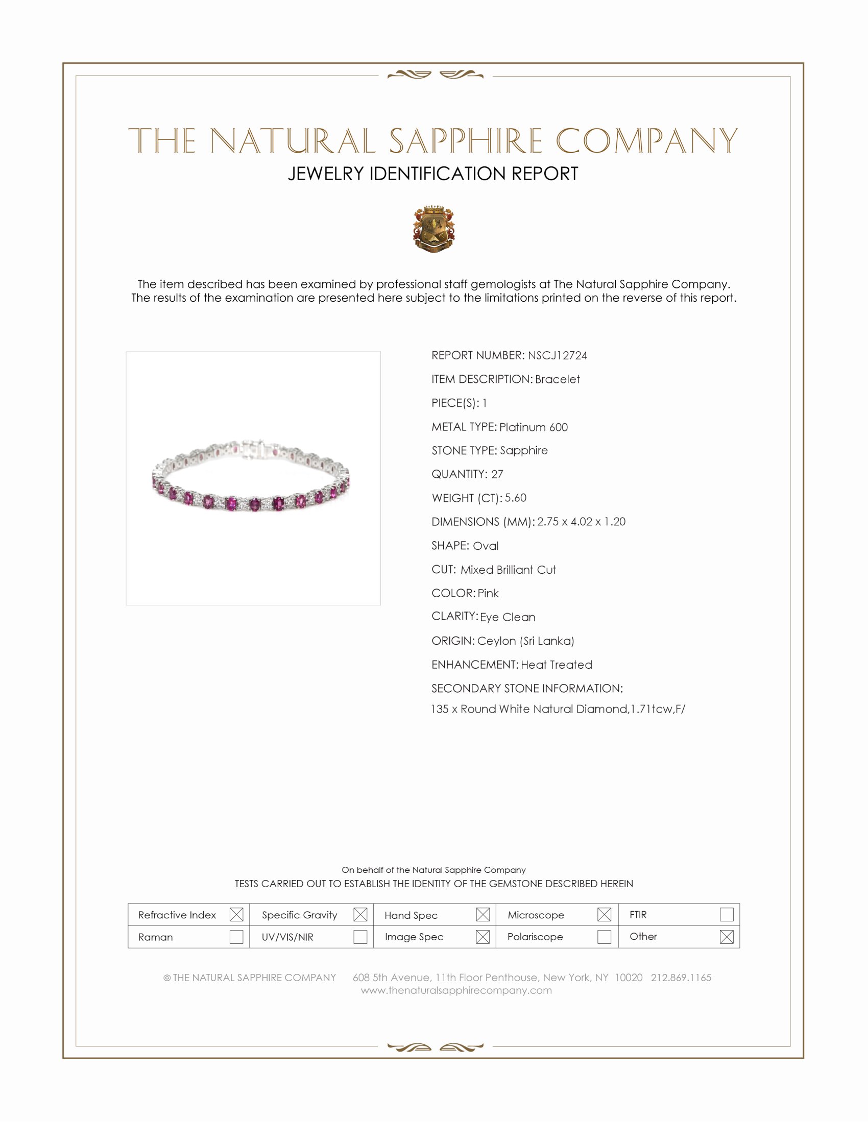 5.60 Ct.Tw. Pink Sapphire and Natural Diamond Tennis/Line Bracelet, Platinum 600