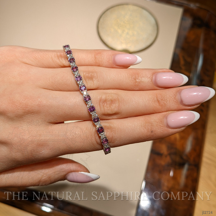 5.60 Ct.Tw. Pink Sapphire and Natural Diamond Tennis/Line Bracelet, Platinum 600