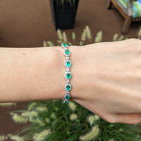 5.08 Ct.Tw.Total Carat Weight Emerald and Natural Diamond Tennis/Line Bracelet, Platinum 600 Life Style