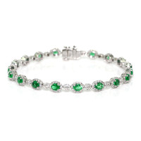 3.11&nbsp;Ct.Tw.Total Carat Weight Emerald and Natural Diamond Tennis/Line Bracelet, Platinum 600 Video