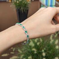 3.11&nbsp;Ct.Tw.Total Carat Weight Emerald and Natural Diamond Tennis/Line Bracelet, Platinum 600 Life Style