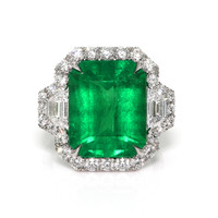 10.95 Ct. Emerald and Natural Diamond Pave Ring, Platinum 950 Video