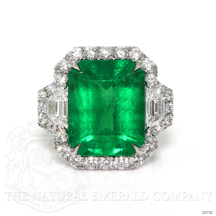 10.95 Ct. Emerald and Natural Diamond Pave Ring, Platinum 950
