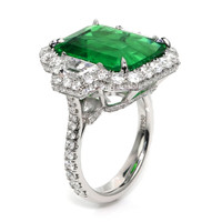 10.95 Ct. Emerald and Natural Diamond Pave Ring, Platinum 950 Image