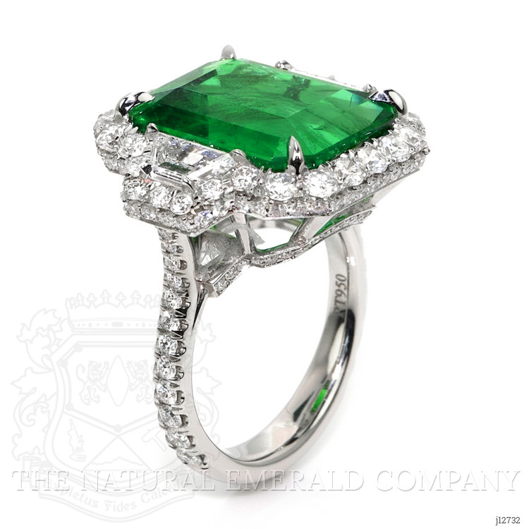 10.95 Ct. Emerald and Natural Diamond Pave Ring, Platinum 950