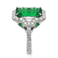 10.95 Ct. Emerald and Natural Diamond Pave Ring, Platinum 950 Image