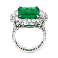 10.95 Ct. Emerald and Natural Diamond Pave Ring, Platinum 950 Image